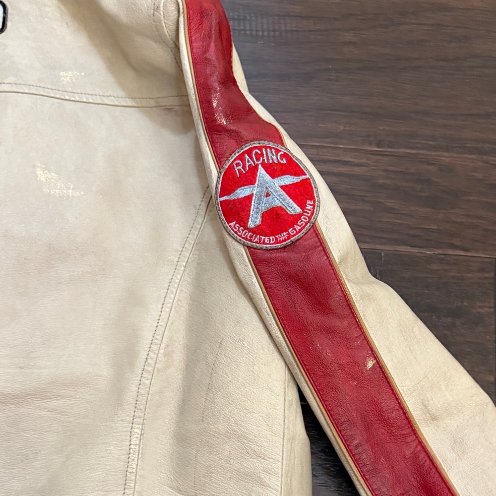 Vintage Wilsons Leather Moto Jacket w patches red cream gold - Picture 14 of 16